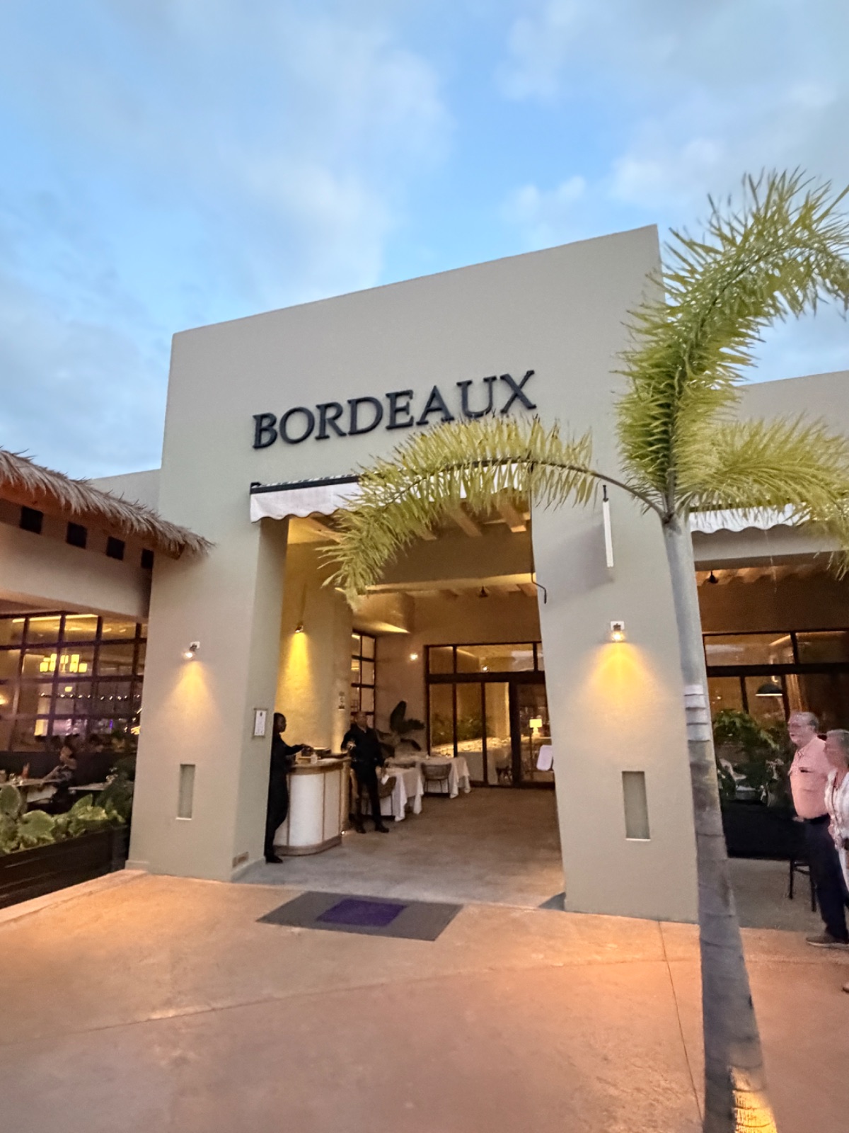 The entrance to Bordeaux, the French restaurant at Secrets Playa Esmeralda, at dusk. Photo: Dreams Fulfilled Travel Dream Designer